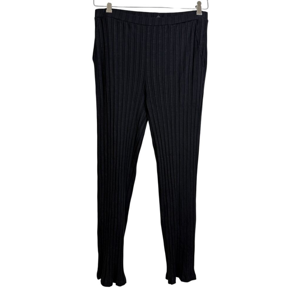 Eileen Fisher Ribbed Knit Pants Womens Medium Black Pull On Flare 27 EUC